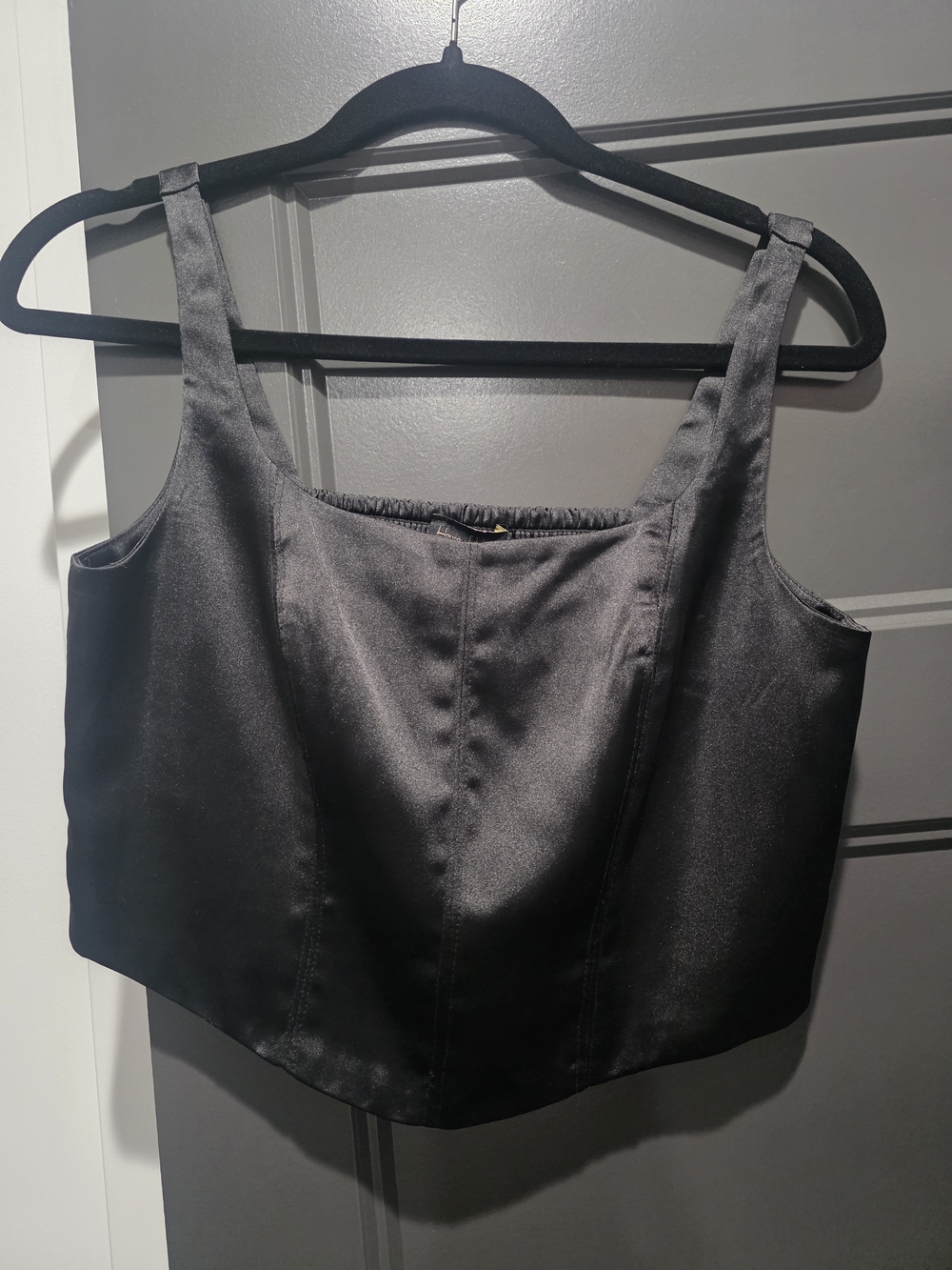 House of Harlow 1960 Black Satin Square-Neck Camisole